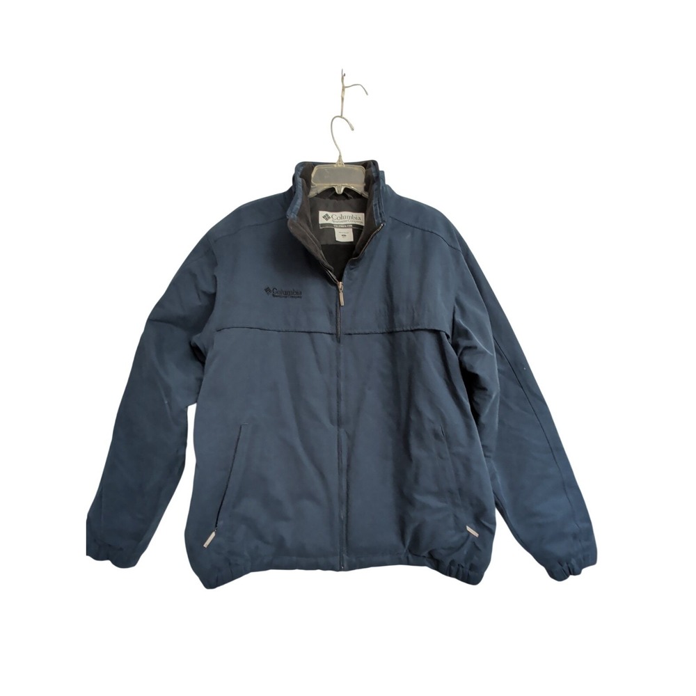 Columbia Fleece Lined Jacket Mens L Blue Full Zip Outdoor Utility Chore Winter